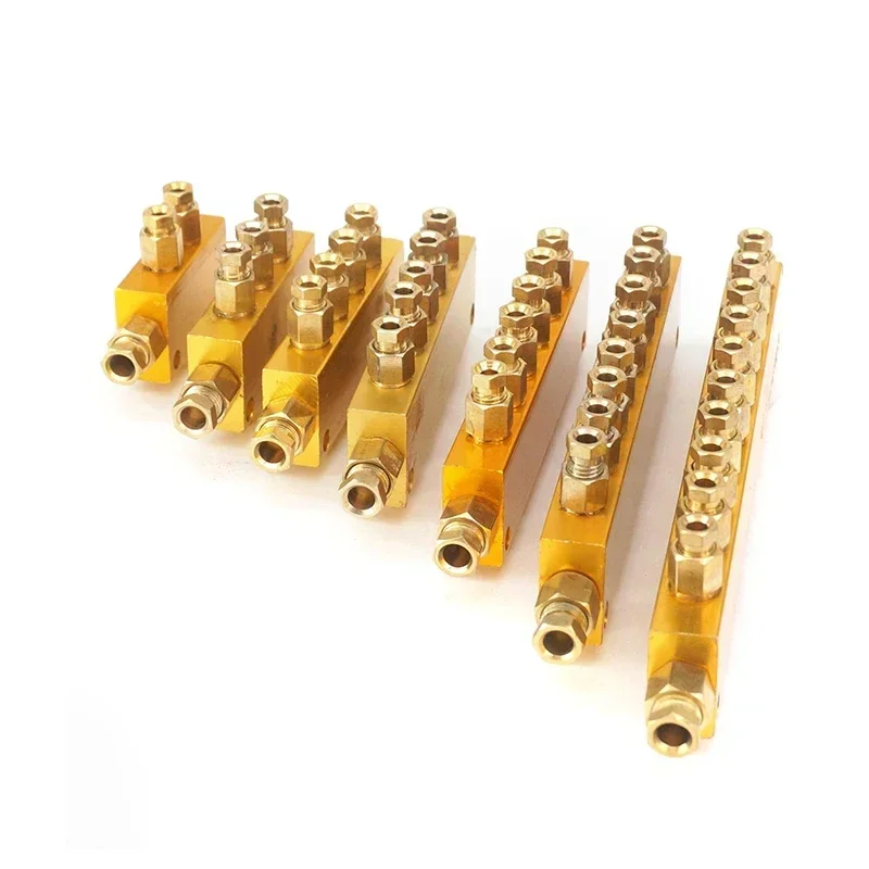 Aluminum 2/3/4/5/6/7/8/10 Way Adjustable Lube Oil Piston Distributor Value Manifold Block 6mm In 4mm Out Centralized Lubrication