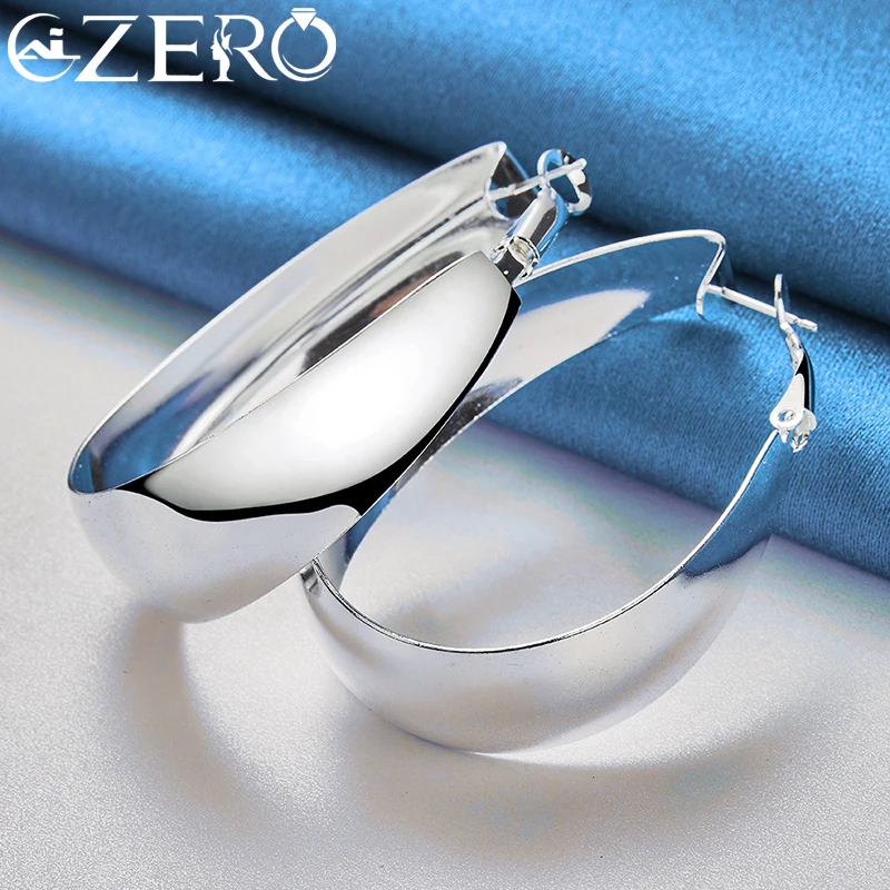 925 Sterling Silver 35mm Smooth Egg Surface U Hoop Earrings For Women Wedding Party Noble Elegant Accessories Fashion Jewelry