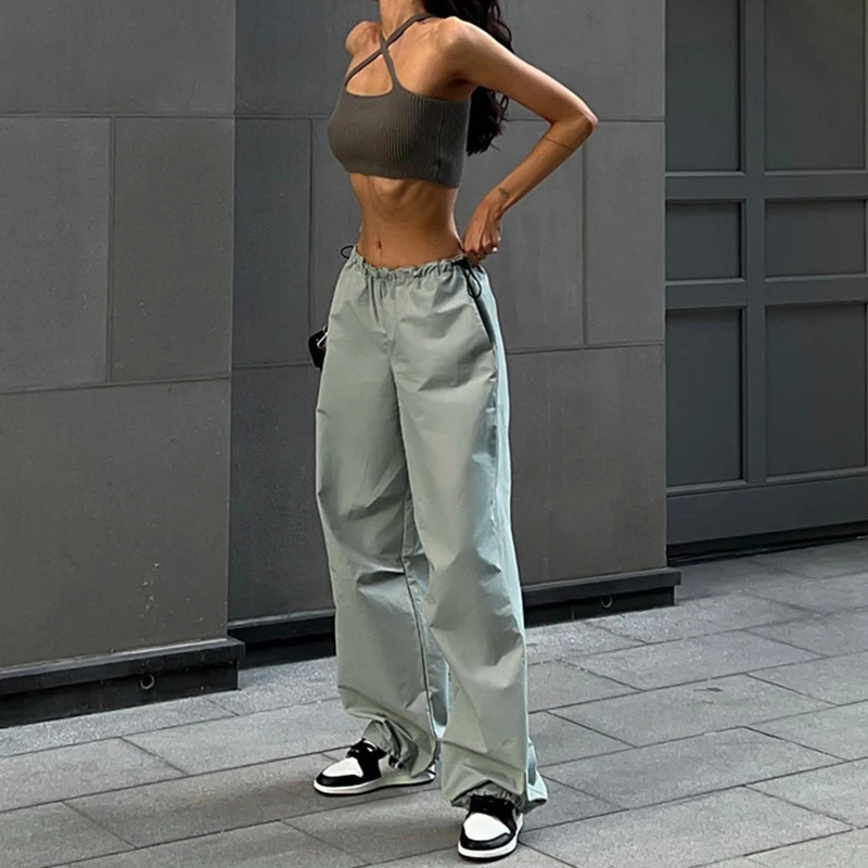 

Cotton Linen Loose Pants For Women Fashion Cargo Pocket Trousers High Elastic Waist Long Pants Vintage Summer 2024 Female