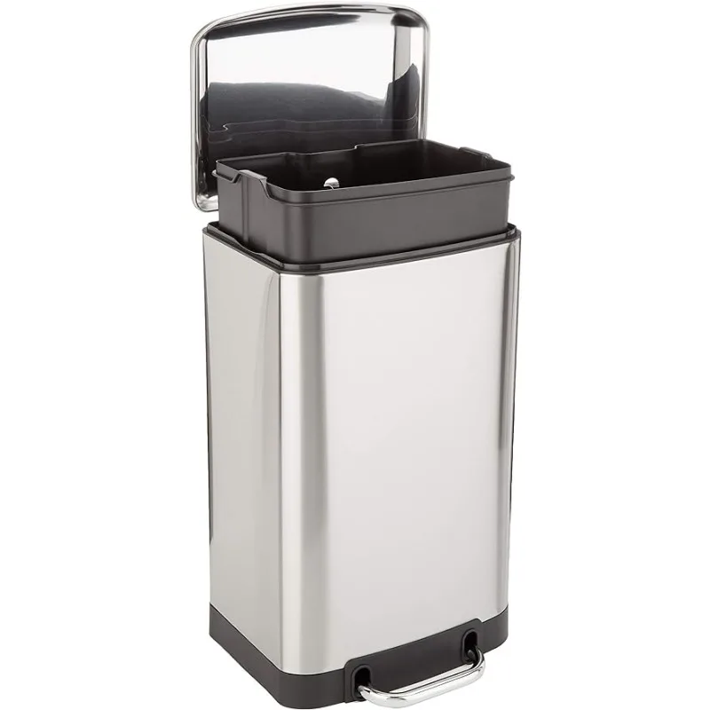 

Smudge Resistant Small Rectangular Trash Can with Soft-Close Foot Pedal, 20 Liter / 5.3 Gallon, Nickel