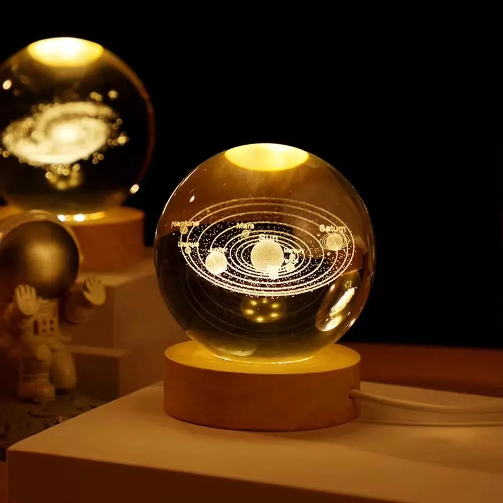 USB Night Light LED Crystal Ball Table Lamp 3D Moon Planet Galaxy Decor for Home Table Lamp Party Toys for Kids Adult Xmas Gift 2