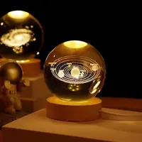 USB Night Light LED Crystal Ball Table Lamp 3D Moon Planet Galaxy Decor for Home Table Lamp Party Toys for Kids Adult Xmas Gift 2