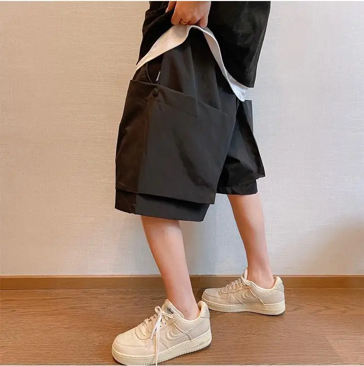 Men Trendy Casual Streetwear Hip Hop Big Pocket Design Cargo Short Pants Y2K 2024 Summer Youth Solid Oversize Baggy Beach Shorts