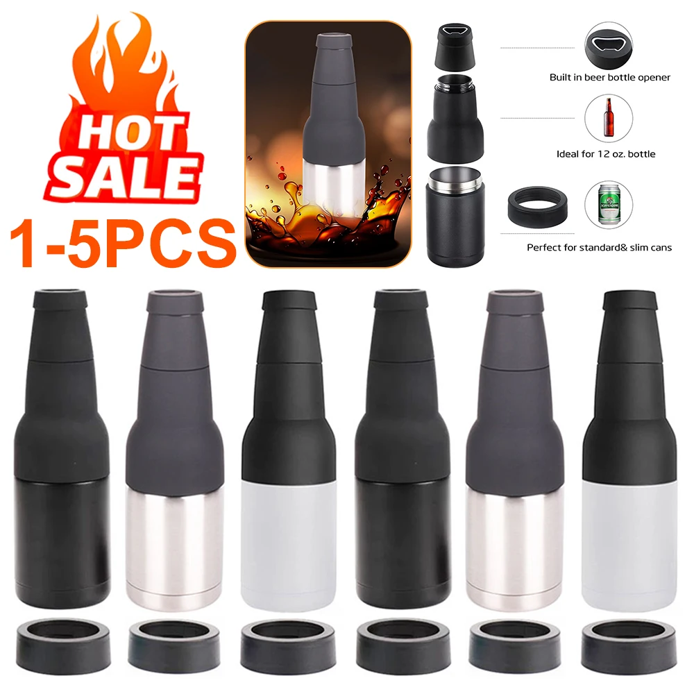 Double Walled Can Cooler 1-5Pc With Beer Opener Slim Can Beer Bottle Insulators Holder Fits 12Oz Standard Bottle Cooler Gift Men double walled can cooler