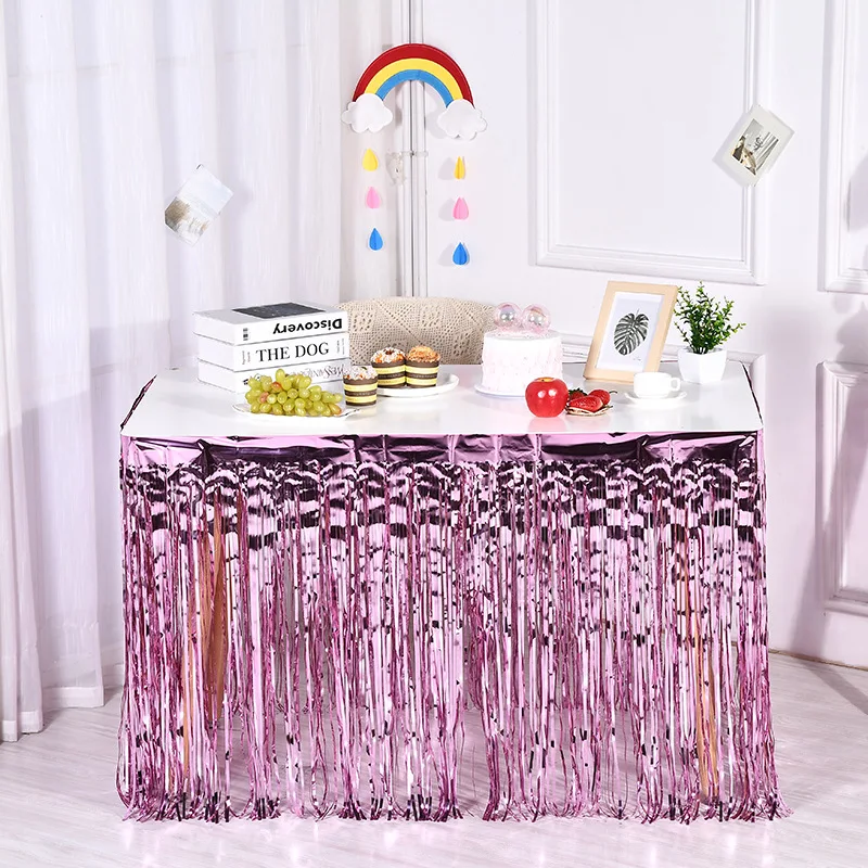 Neue 275x75 cm Hawaii Party Dekoration Tisch Rock Folie Fransen Metallic Lametta Tisch Rock Für Hochzeit Geburtstag Party Dekoration – Detail 10