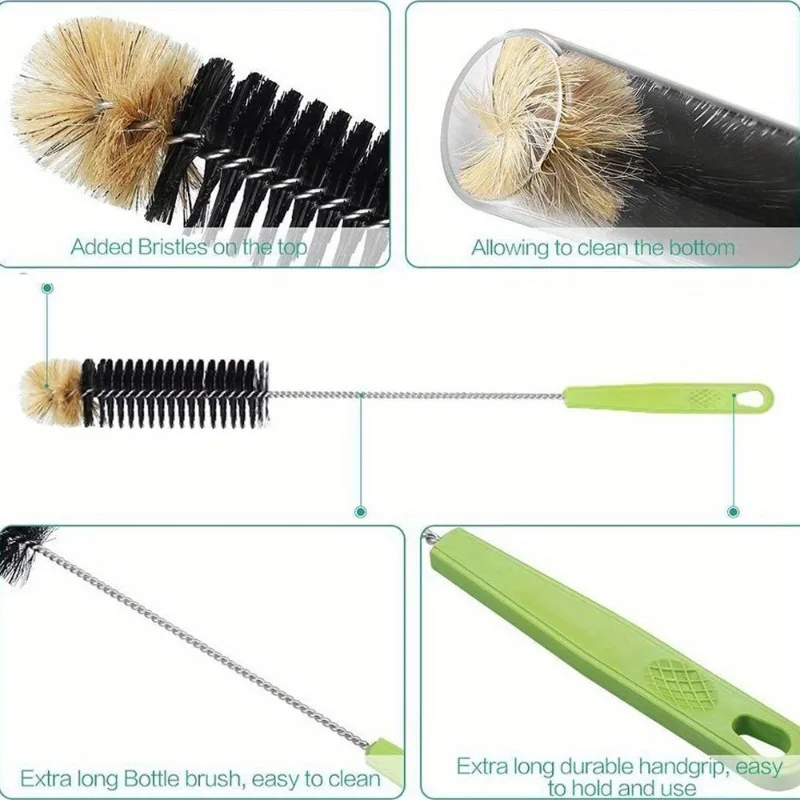 3-Piece Eco-Friendly Bottle Cleaning Brush Set for Milk Bottles and Glassware