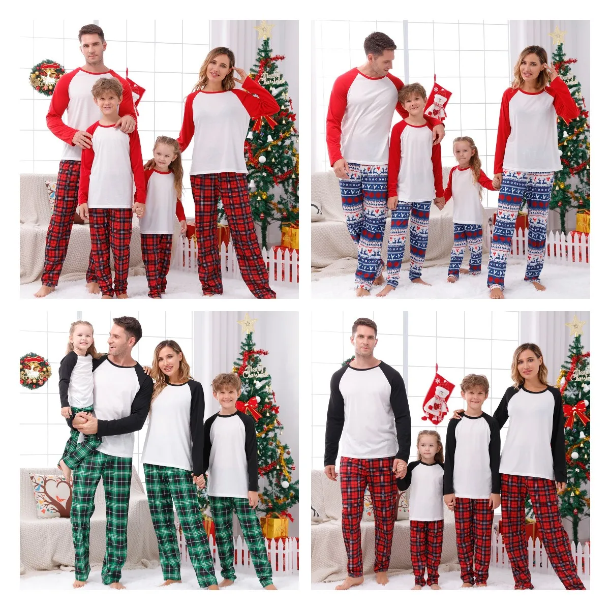 thumbnail image 1 of Ropa navideña a juego para la familia, pijamas de poliéster en blanco para sublimación, conjunto para madre, hija, padre e hijo, para impresión por transferencia térmica, 1 of 4
