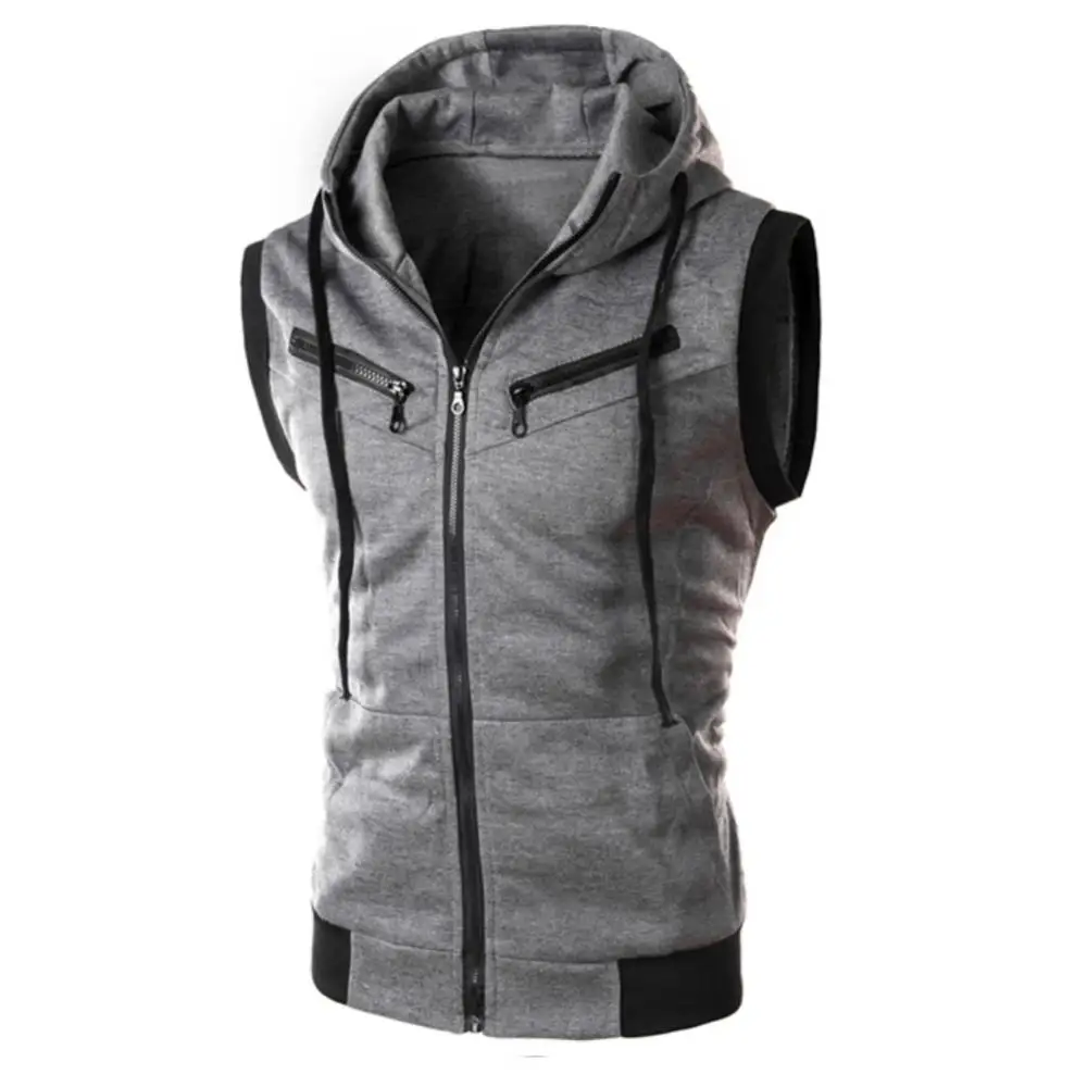

Men Jackets Color Block Summer Sports Men Zipper Sleeveless Fitness Hoodies Hooded Vest Men's Clothing Suitable for running 2021
