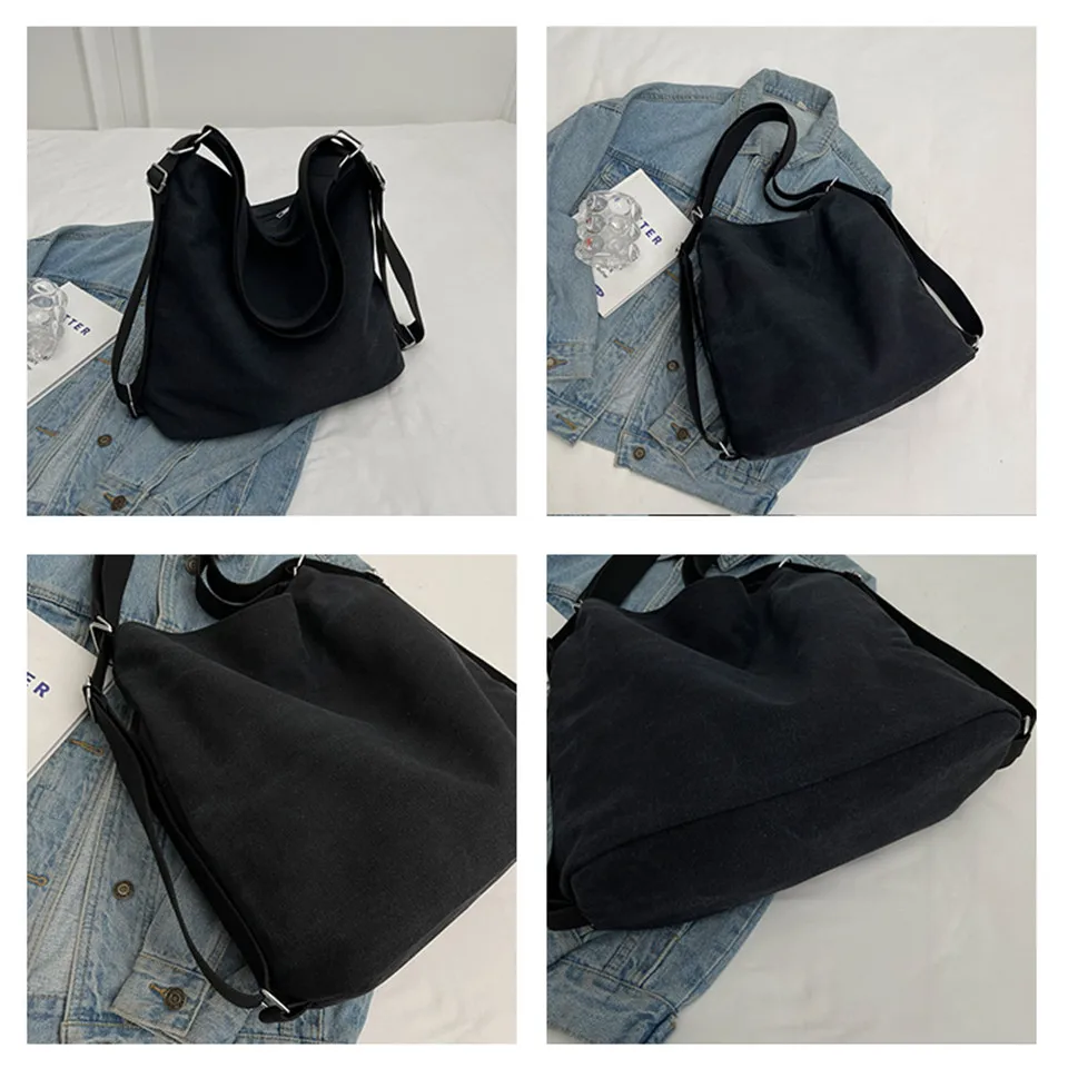 Women Canvas Solid Shoulder Bag Fashion Casual Handbags High Quality Large Capacity Tote Crossbody Bags Backpack