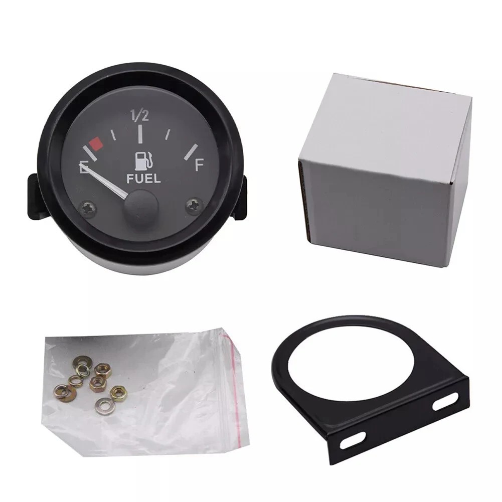 자동차 연료 레벨 게이지 계량기, 브래킷 포함, 1x12V, 2 인치, 52mm, 240-33 Ohm E-1 2-F 백색 LED 라이트, 블랙 플라스틱 게이지, 6.8x7.2cm