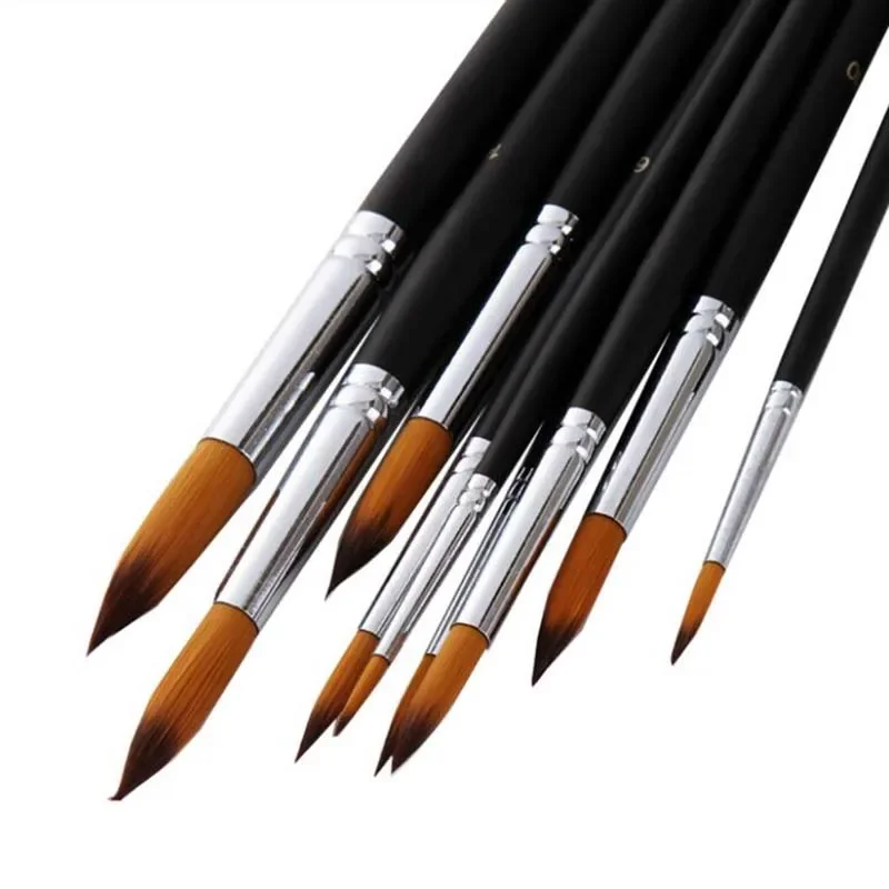 

Nylon Hair Watercolor Brushes Black Bright Oil Brush Set Art Supplies 9Pcs/set