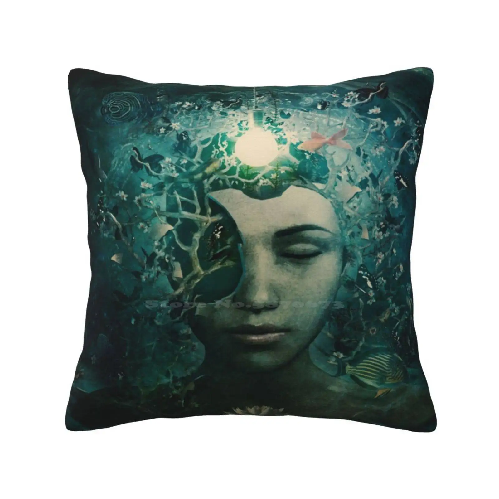 Bella E Spezzata Divertente Carino Decor Federa Quadrata Cameron Grigio Surreality Trippy Visionary Underwater Fish Sea Creatures