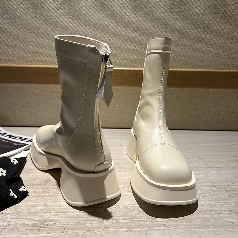 Thick-soled Boots Female Autumn Chelsea Boots Female Round Head 2022 Female Roman Style PU Leather Luxury Designer Women's Boots