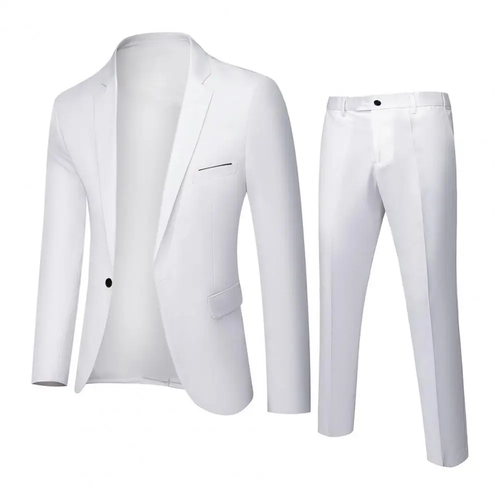 Blazer Pants Men Suit Korean Style Slim Fit Buttons Formal Suit Temperament Single-breasted Spring Business Blazer + Pants formal suit
