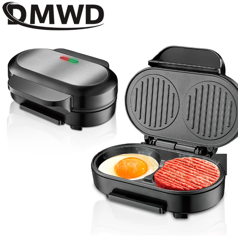 DMWD Electric Waffle Sandwich Maker Small Roast Steak Machine Hamburger Non-stick Surface Grill Toaster Breakfast Machine 220V