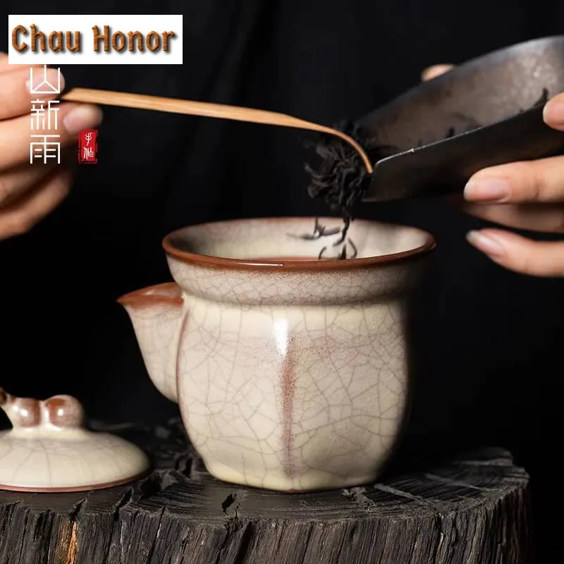 240ml Longquan Celadon Hand Grasping Teapot Inheritance Ge Kiln Porcelain Pot High Grade Brewing Tea Kettle Kung Fu Teaset Gifts