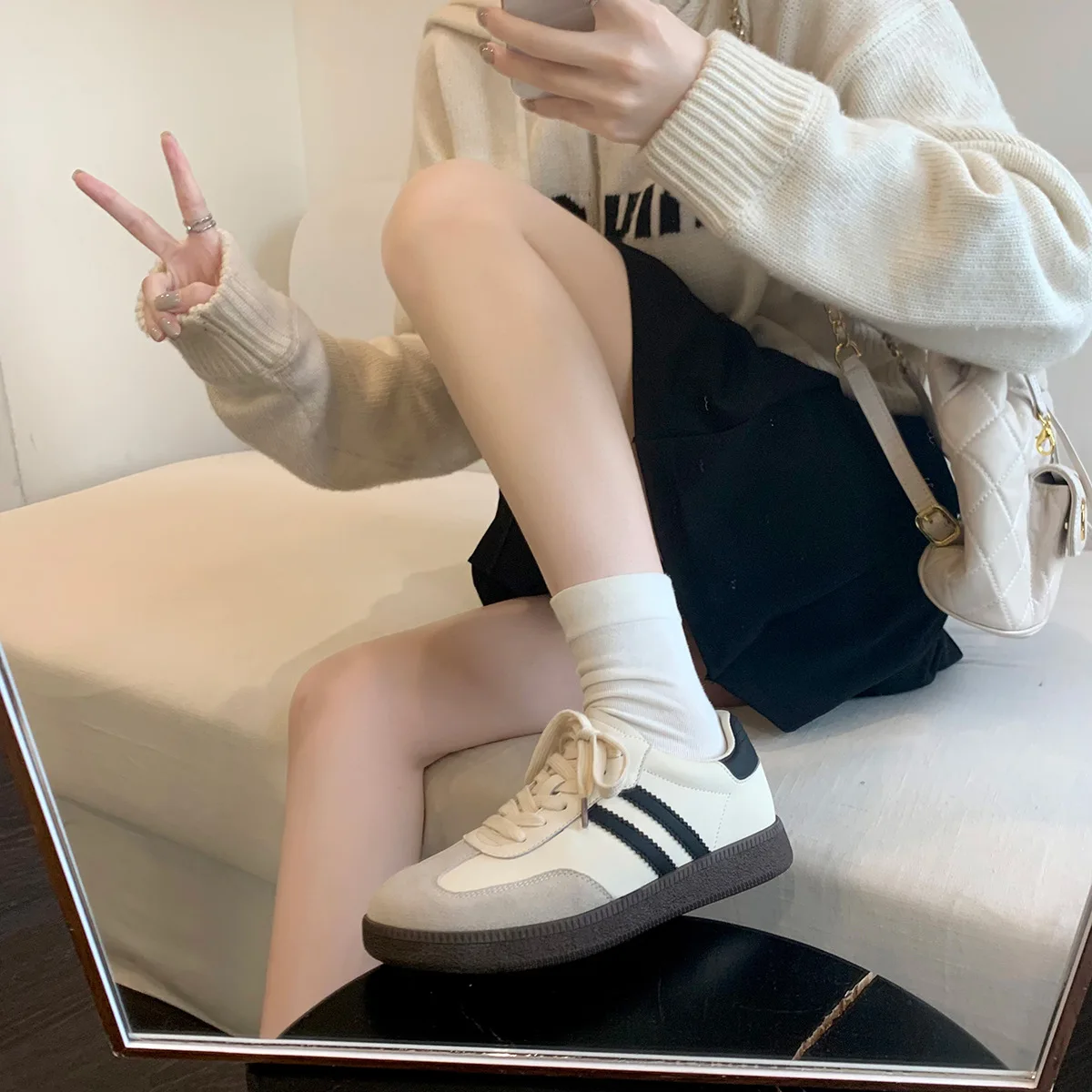 Maxdutti Ins Blogger British Fashion Vulcanized Shoes Casual Shoes Students Sports Flat Shoes Women's Leather Retro Training 3