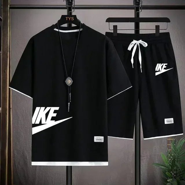 Fashionable, casual and trendy men's sportswear set, short-sleeved T-shirt and outdoor summer sports shorts set, new size M-3XL