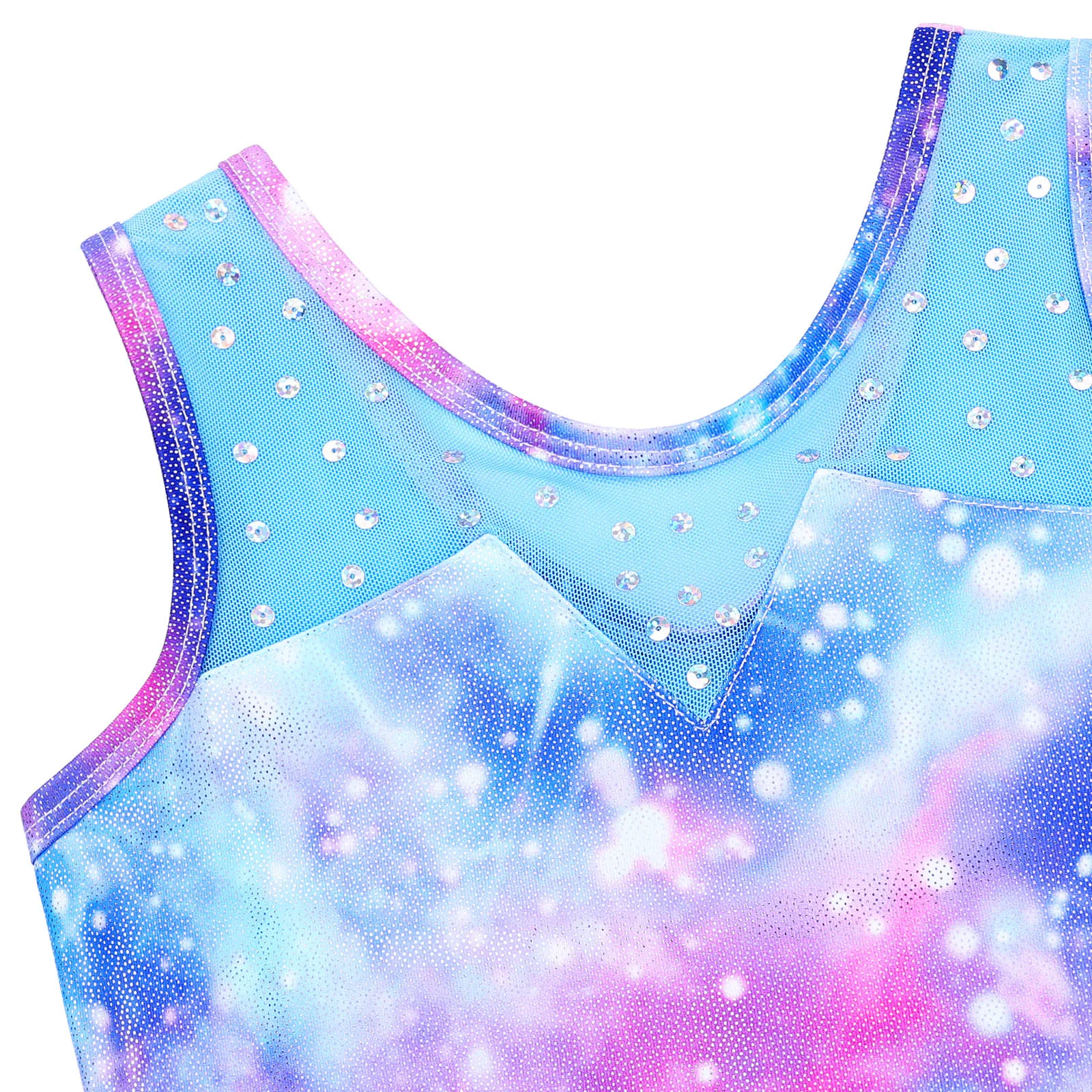 BAOHULU Pink Galaxy Print Gymnastics Leotard Sleeveless Ballet Leotard Ballerina Performance Clothes Dance Costumes