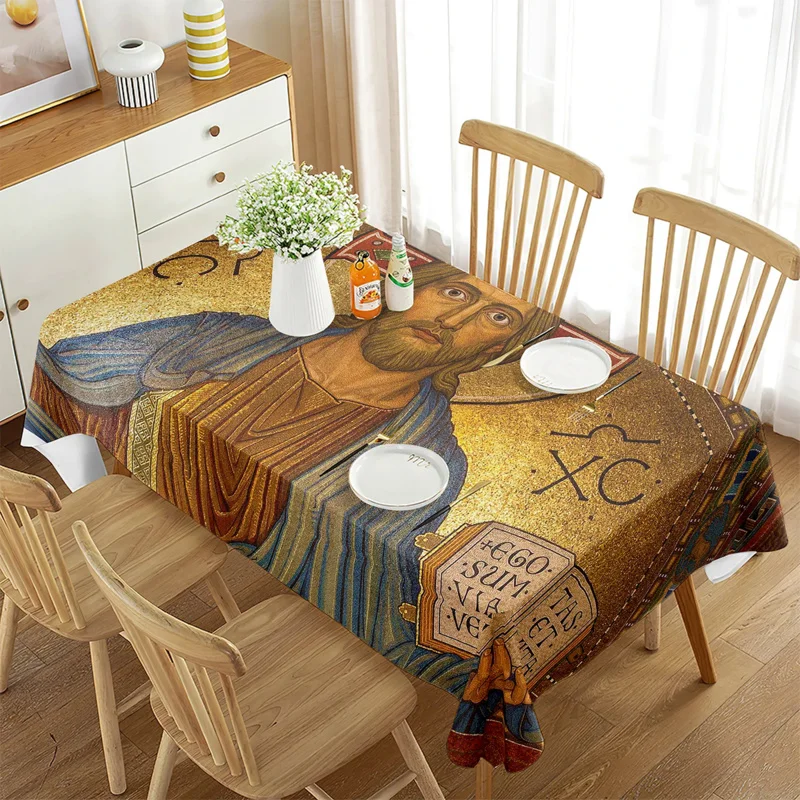 

Jesus Tablecloth, Christianity Party Table Cloths Rectangle Decoration Polyester for Cafe Kitchen Holiday Camping Picnic