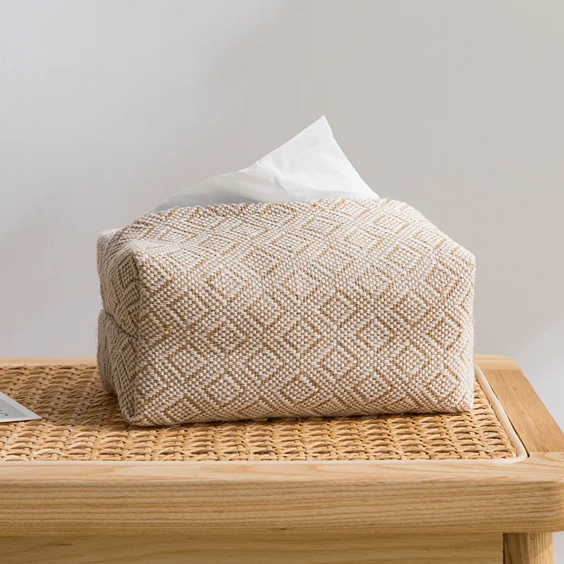 Nordic Linen Tissue Box Cover Rectangular Shaped Car Home Living Room Table Use Cloth Drawstring Bag tissue box
