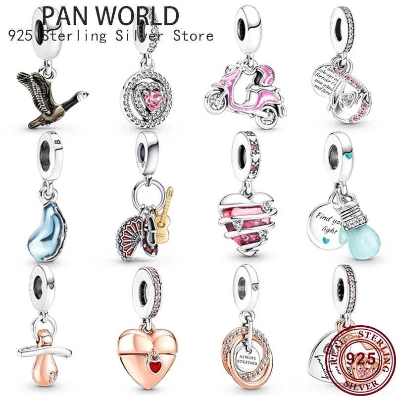 New 925 Silver Motorcycle Mother's Day Flat Pot Love Heart Pendant for Original Women's Bracelet High Quality DIY Charm Jewelry