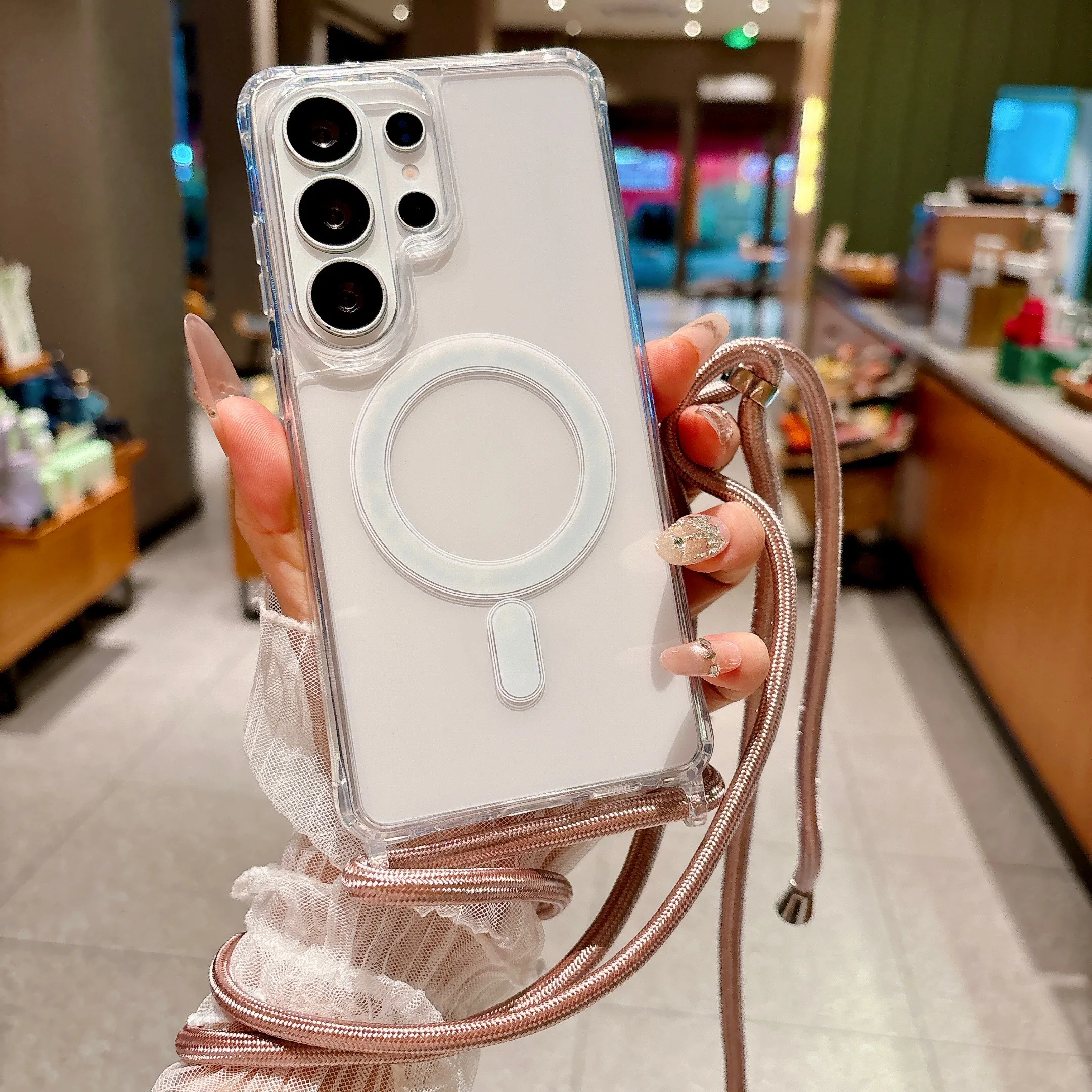 Crossbody Lanyard Rope Acrylic Magnetic Phone Case with Shockproof Protection