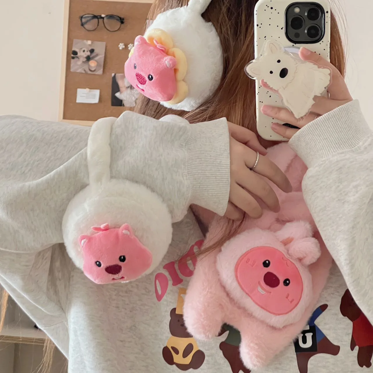 

New Kawaii Loppys Plush Scarf Earmuff Gloves Cartoon Anime Beaver Muffler Autumn Winter Soft Thickening Warm Girl Gift Kid Toy