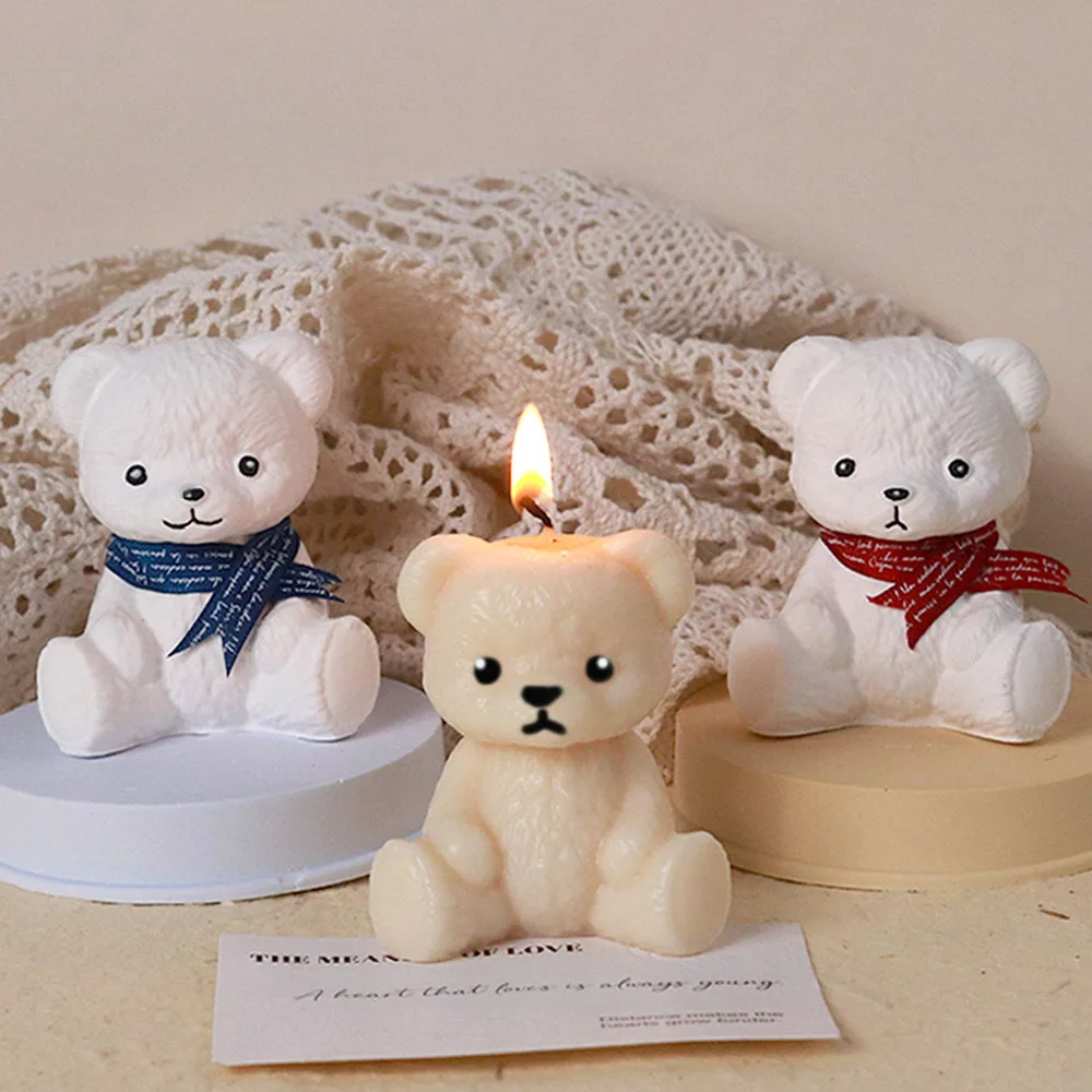 DIY Animal Candle Silicone Mold 3D Teddy Bear Plaster Candle Making Kit Handmade Soap Resin Chocolate Baking Molds Home Decor