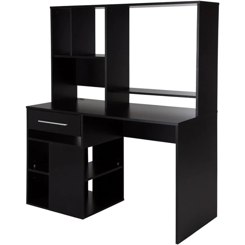 

South Shore Narrow Home Office Computer Desk with Hutch, Pure Black office table