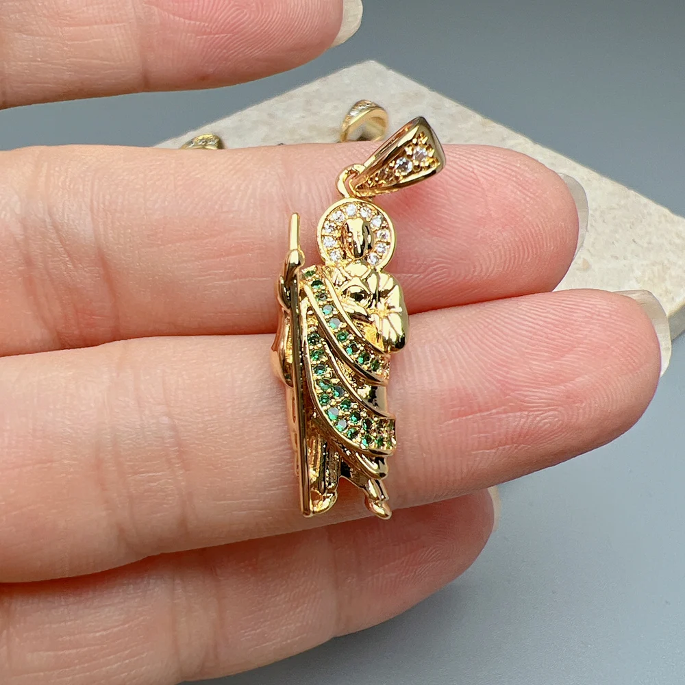 Beautiful Religious St Jude Thaddeus Pray Pendants Metal Zircon Large Charms For Jewelry Making Hip Hop Necklace Accessories