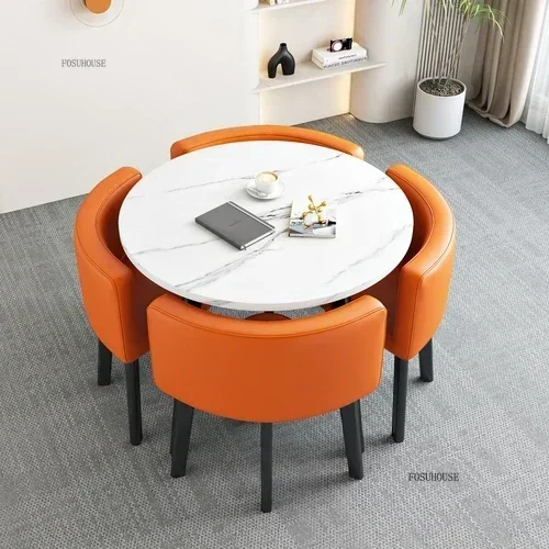 Conjunto de mesas de jantar redondas nórdicas, móveis para sala de jantar, cozinha, conjunto de mesa de jantar com 4 cadeiras, luz para casa, mesas centrais de luxo 42