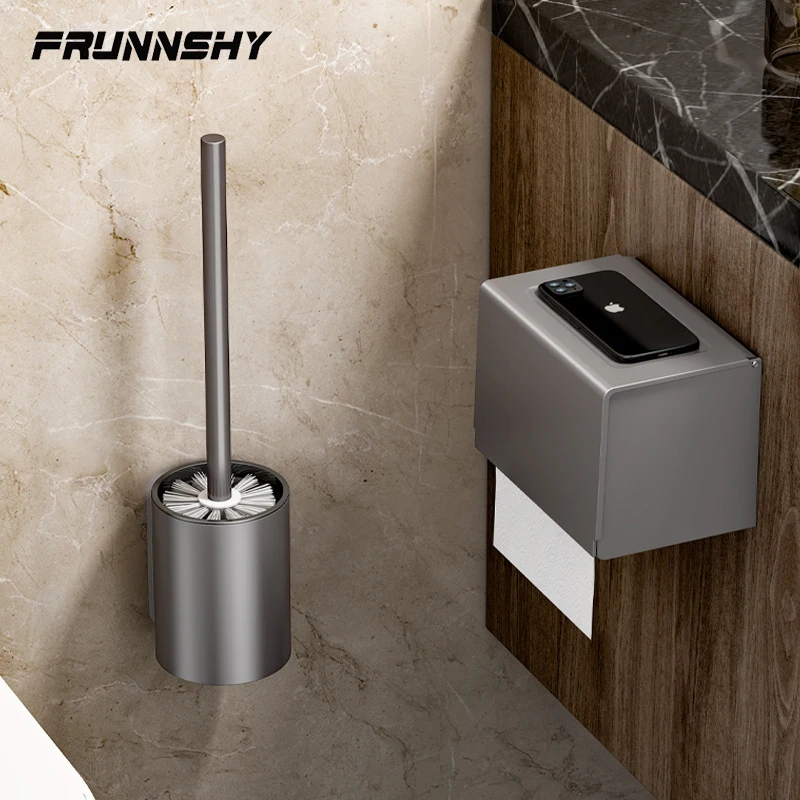 Toilet Brush Holder Bathroom Toilet Brush Holder Cleaning Tools Space Aluminum Wall Mounted No Drill Durable Vertical Toilet Brush Black Accessories
