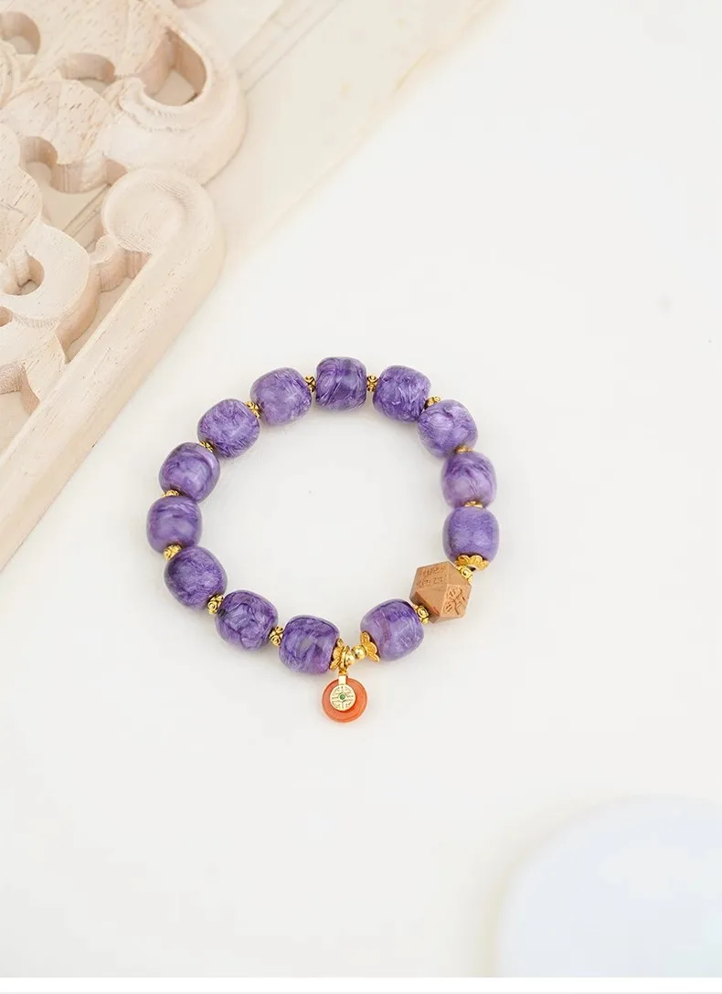 

Potala Palace Crystal charoite bracelet 925sliver Laoshan sandalwood Octagonal pearl strawberry quartz bracelet