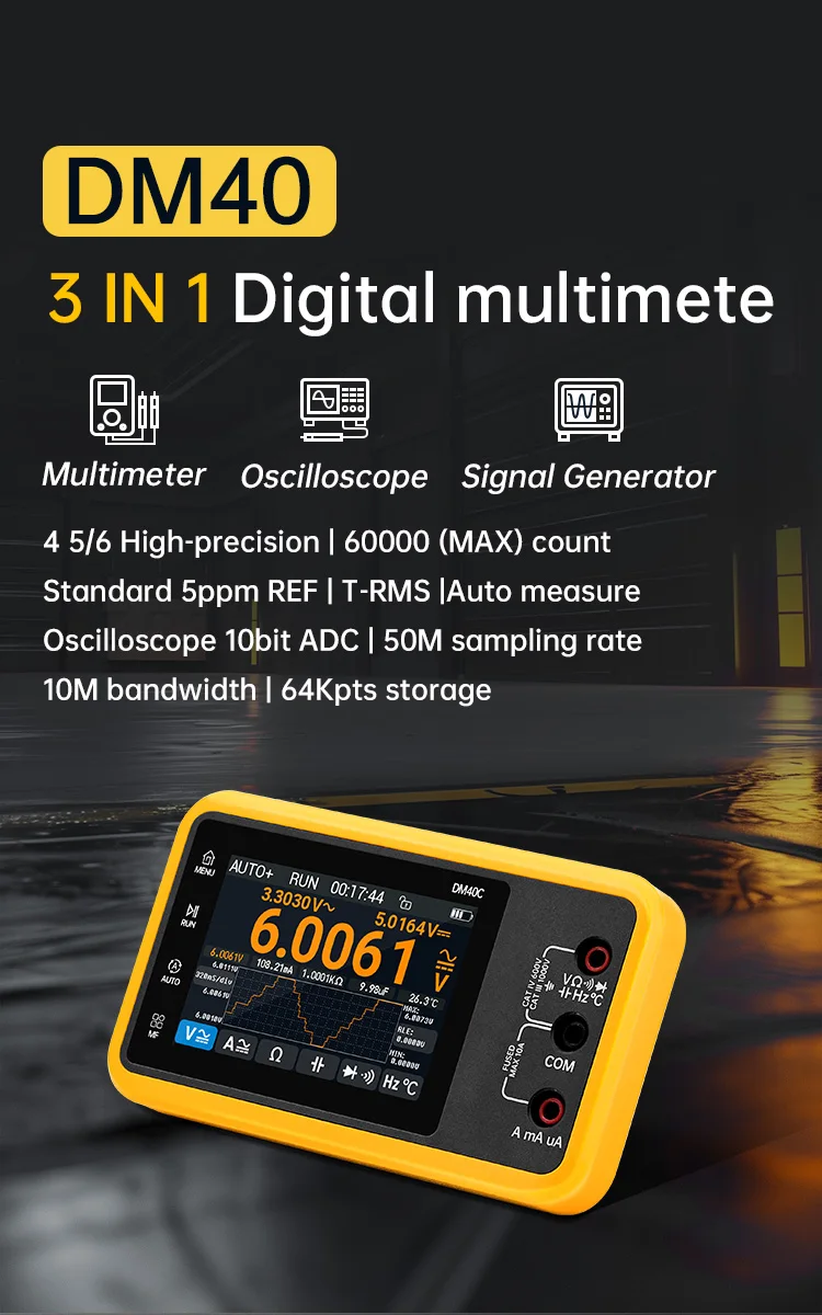 DM40 Digital Multimeter Oscilloscope Signal Generator 3 in 1 50M Sample rate Vol