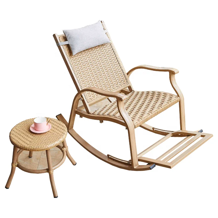 

Garden chair balcony outdoor resting aluminum PE rattan rocking lazy chair