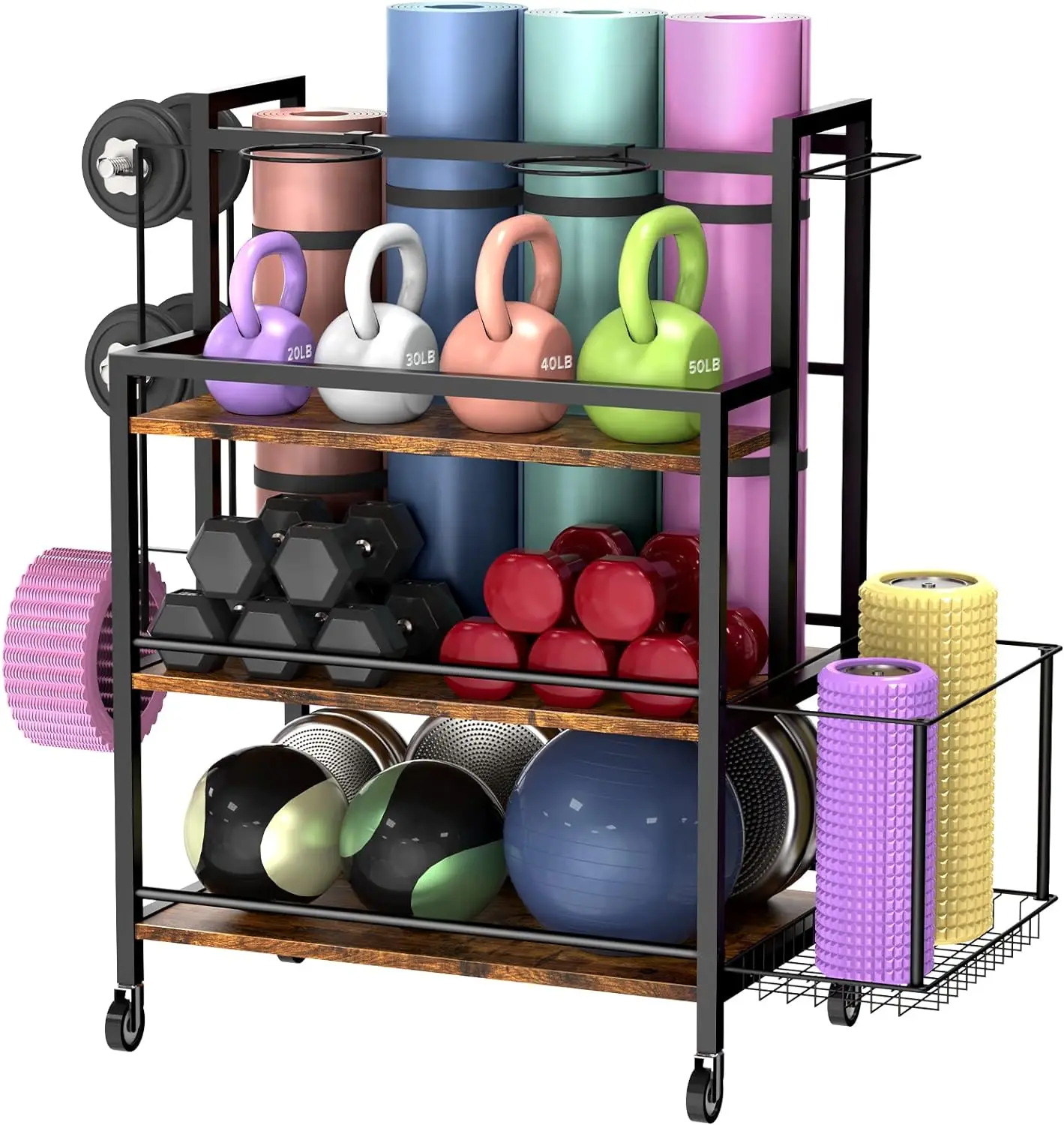 

Metal Heavy Duty Home Gym Storage for Yoga Mat - Weight Rack for Dumbbells Kettlebells, Foam Roller, Resistance and Strength Tr