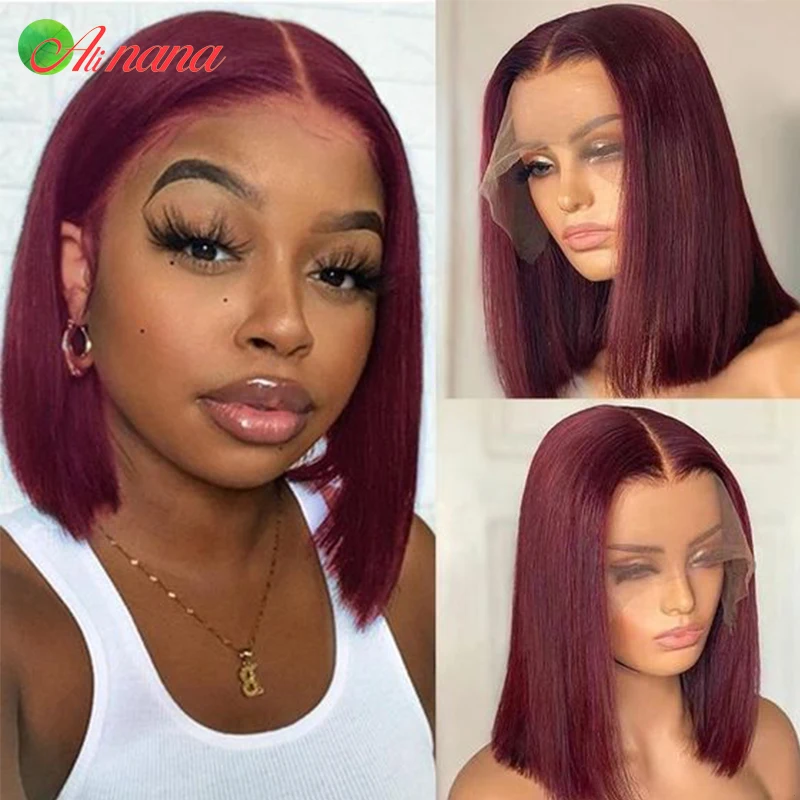 99J Burgundy Colored Straight Bob 13X4 Lace Frontal Wigs 99 