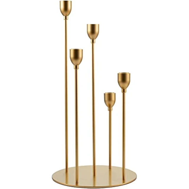 Gold Candlestick Holders for Taper Candle - Set of 5 Tall Metal Candle  Stick Holder Bundle for Wedding Centerpiece Party Events Christmas Holiday