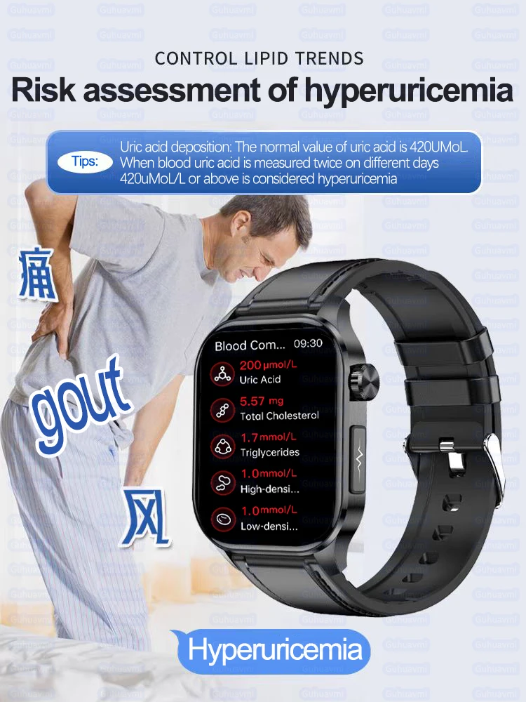 For Xiaomi Blood Lipids Uric Acid Monitor Health Smart Watch Men ECG+PPG Blood Pressure IP68 Waterproof Sport smart watch