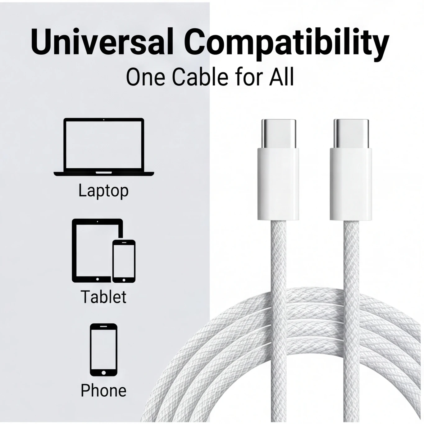 USB-C to USB-C Charging Cable, Universal Fast Charging Cord, Braided USB-C Data Cable, Reversible USB-C Connector Cable, High-Sp - 2