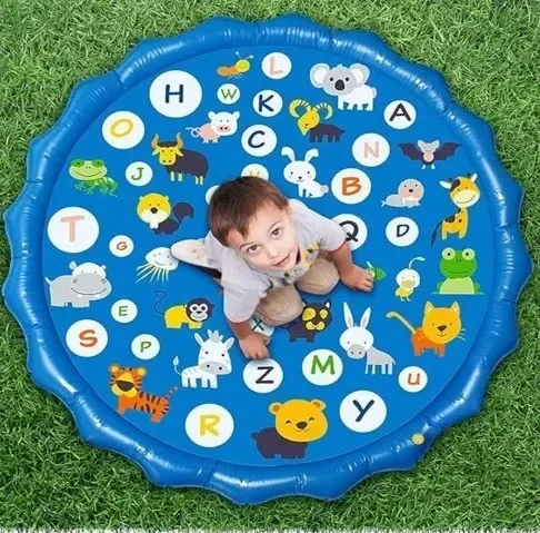 100/170cm Outdoor Kids Sprinkler Play Pad Mat Lawn Beach Letters Inflatable Water Pad Spray Water Games Mat Beach Cushion