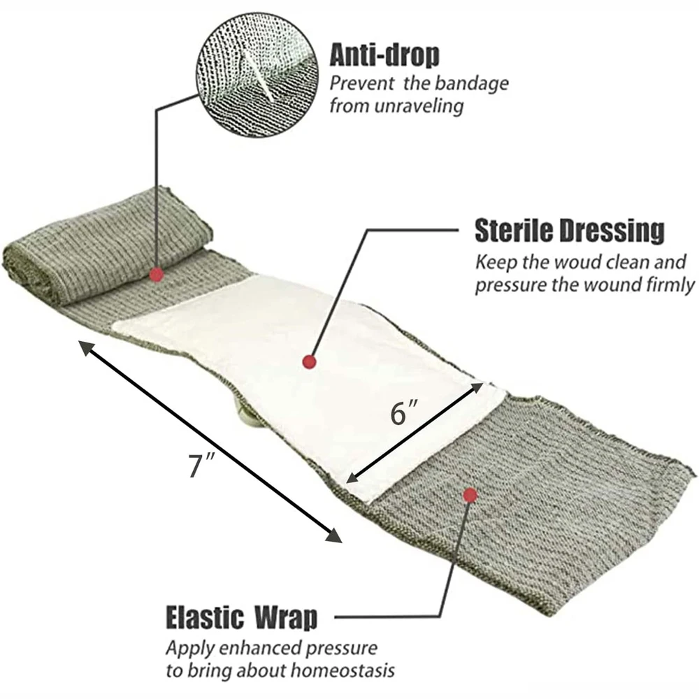 Israeli Bandage 4/6 inch Hemostatic Compression Bandages Double Vacuum Sealed Emergency Pressure Trauma First Aid Kit IFAK 2