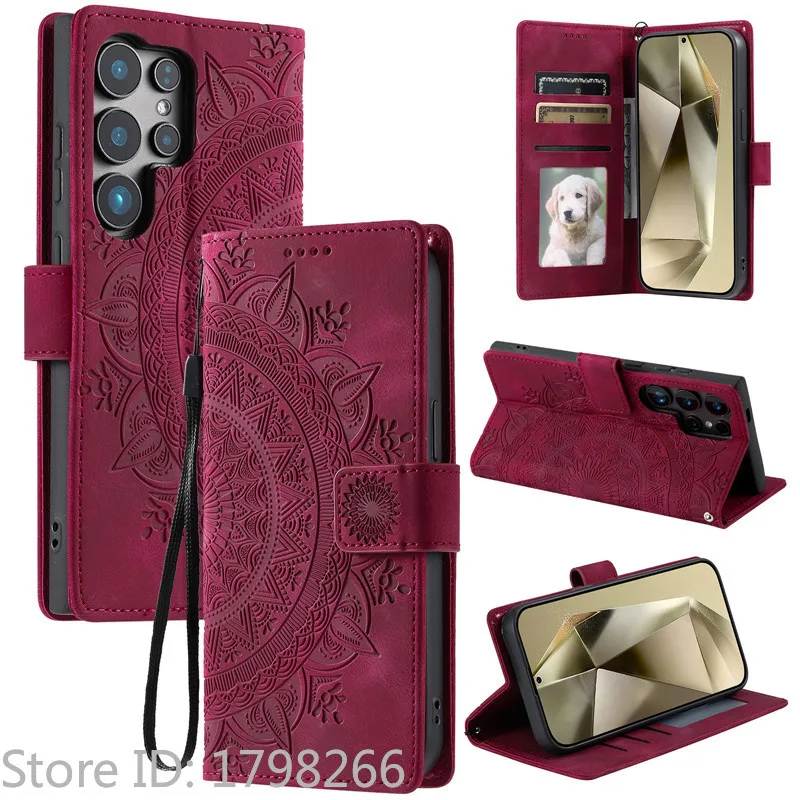Luxury Leather Flip Cover Wallet Phone Case with Embossed Design