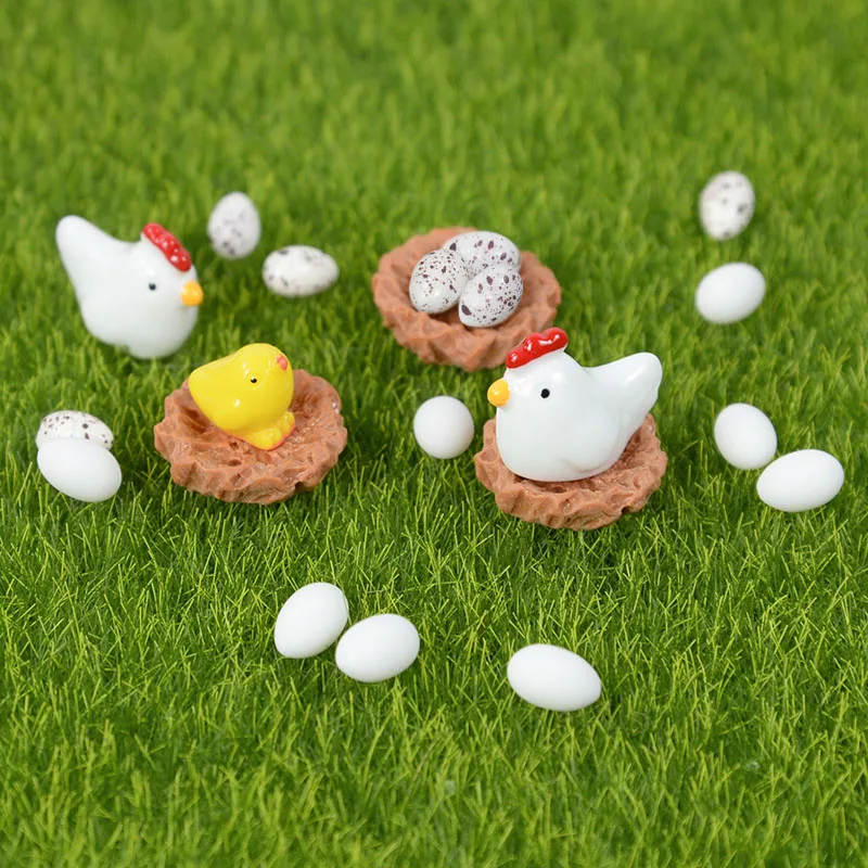 10Pcs Miniature Figurine Ornaments Resin Hen Chicken Egg For Easter Party Garden Plant Dollhouse Small Fairy Statue Decoration