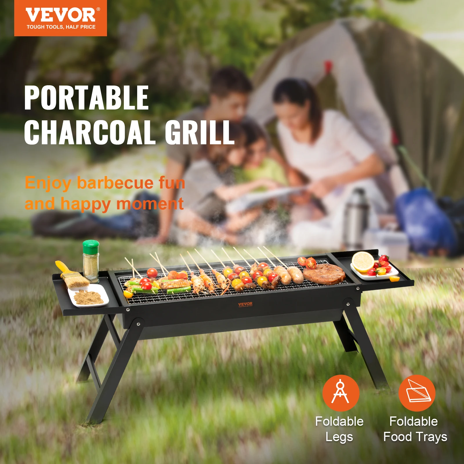 VEVOR 23in Portable Charcoal Grill Small Barbecue Grill Folding BBQ Grill Compact Foldable Grill Mini Smoker for Outdoor Cooking 2