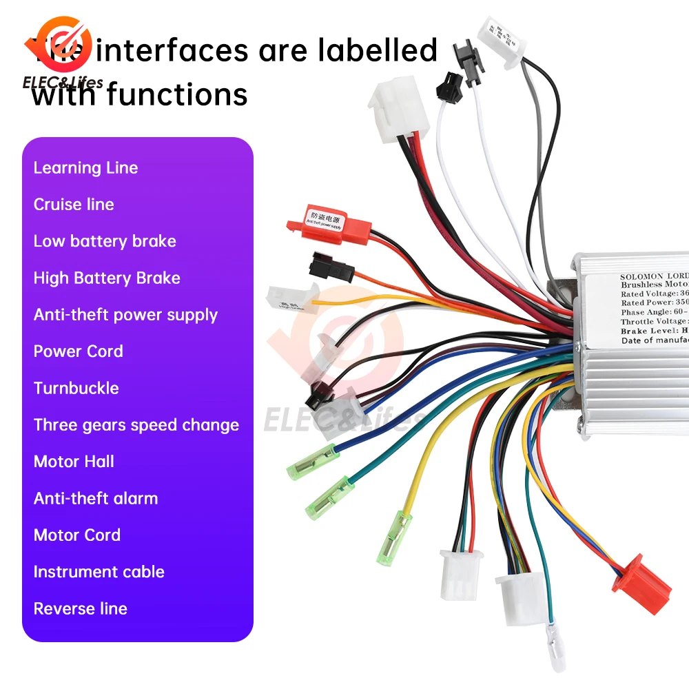 DC Motor Speed Controller Brushless Motor Driver Controls Module 36/48V 15-18A 350W For Electric Bicycle E-bike Scooter