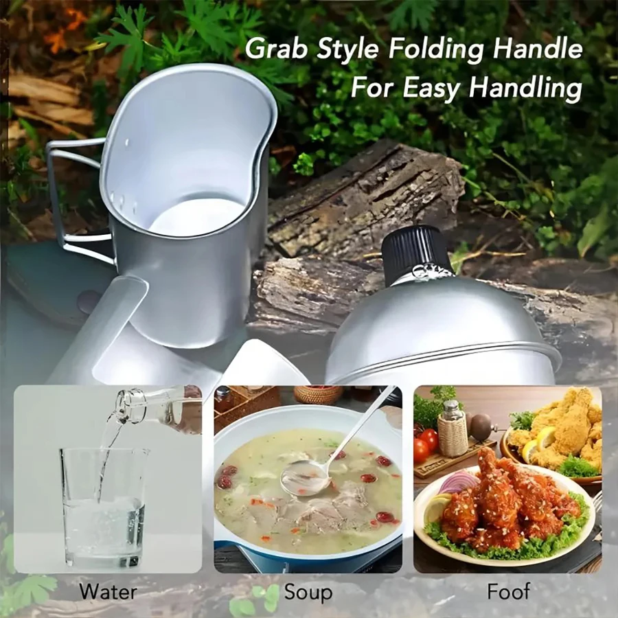 Aluminum Tactical Water Bottle Cookware Set Multi-Functional Military Outdoor Water Bottle with Handled Cup for Camping Hiking