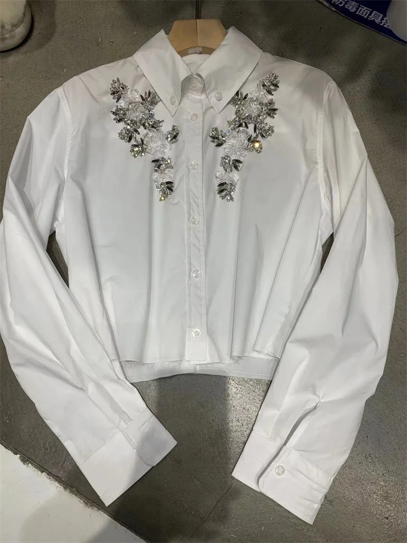 Exquisite Rhinestone Shirt Women's Blouse Retro Socialite