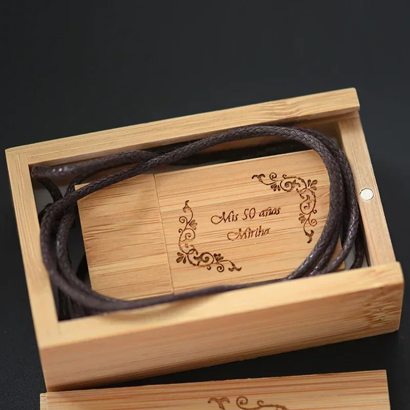 JASTER Lanyard Wooden USB Flash Drive Red Wood Pendrive 4GB 16GB 32GB 64GB Bamboo Memory Stick Wedding Gifts Free